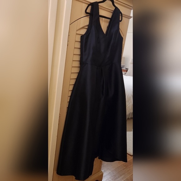 Alfred Sung Navy Blue High Low Satin Gown, Size 14 - Picture 3 of 7